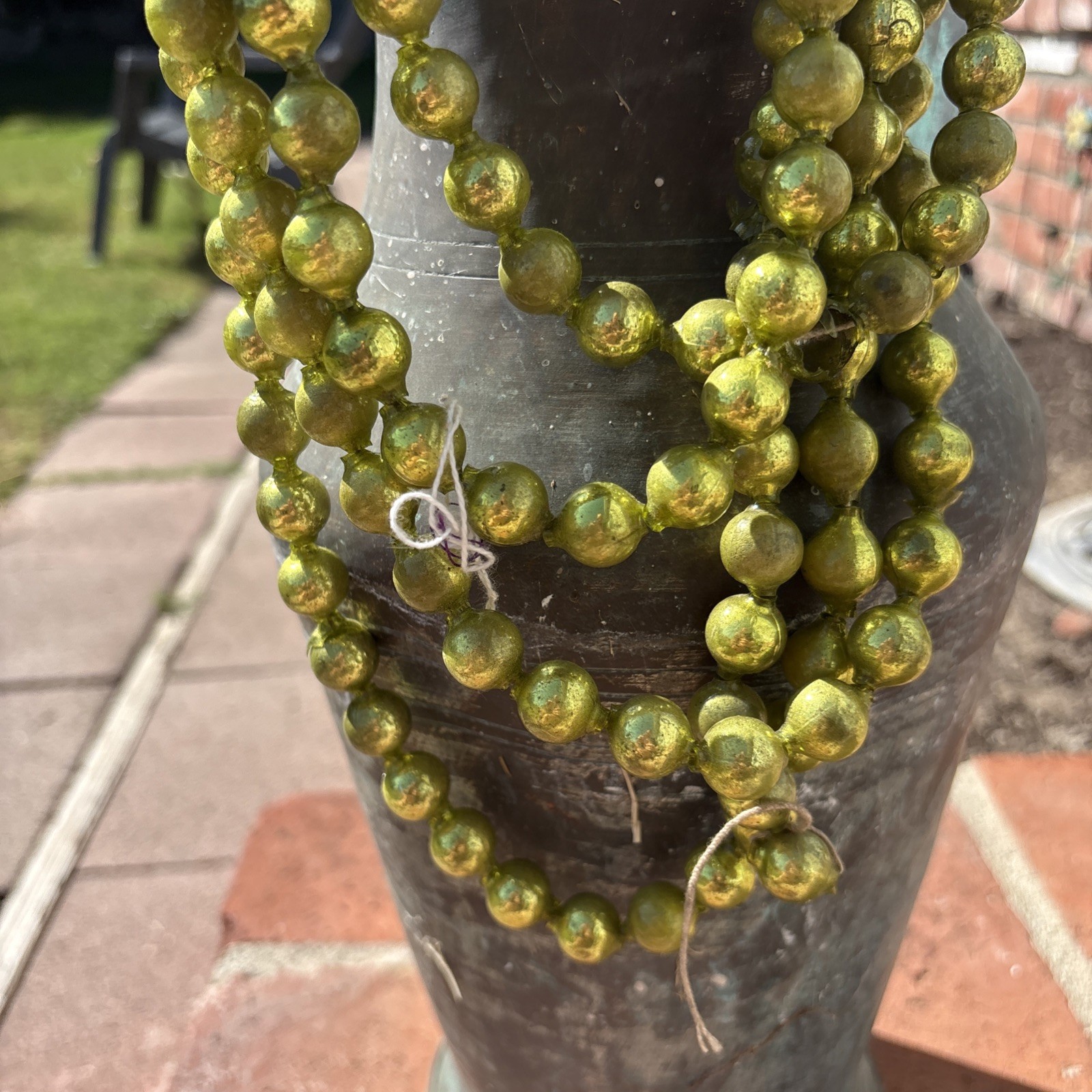 Vtg Mercury Glass Large 1/2” Beads 8 ft Garland Japan Chartreuse Green Vtg Mercury Glass Large 1/2” Beads 8 ft Garland Japan Chartreuse Green