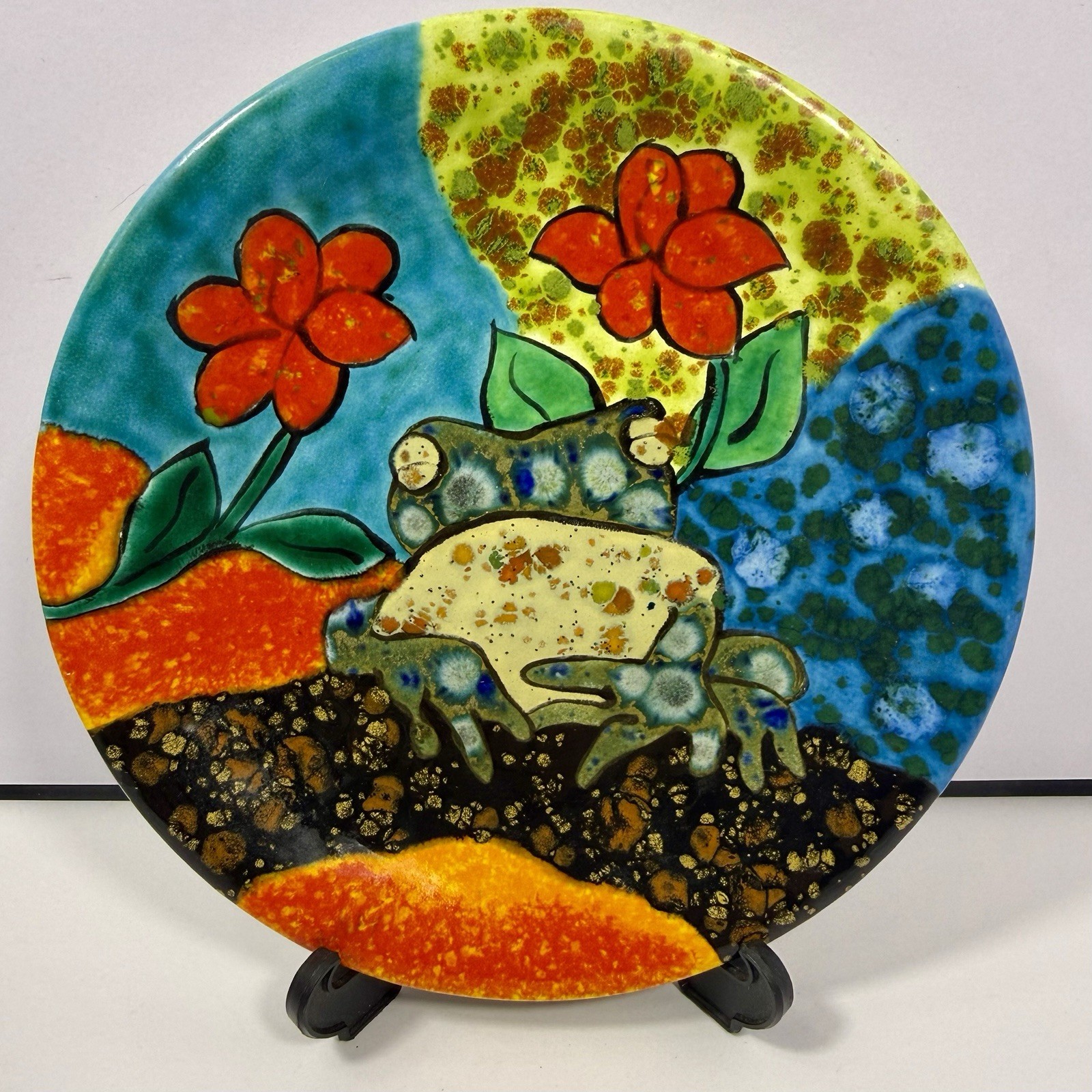 Vintage Mexican Frog Plate Folk Art Pottery Flower Studio Ceramic 5.5" Art