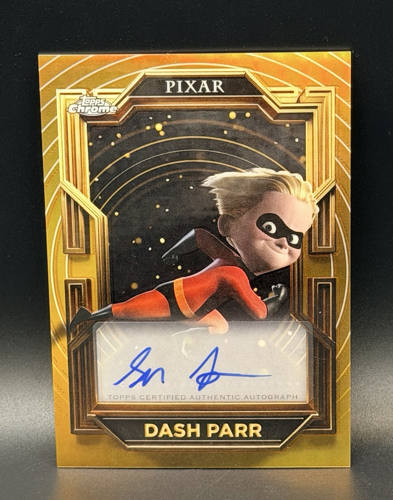 2025 Topps Chrome Pixar Gold Dash Parr The Incredibles Gilded Auto #AA-SF 2025 Topps Chrome Pixar Gold Dash Parr The Incredibles Gilded Auto #AA-SF