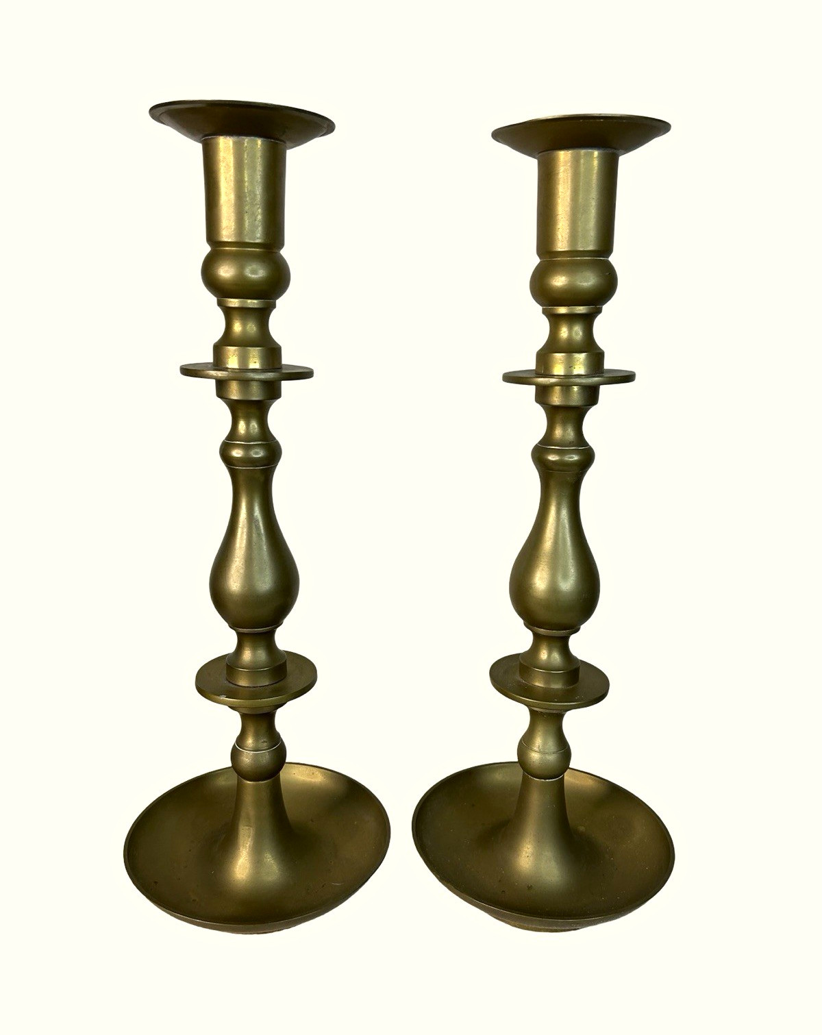 Vintage Pair of Large Brass Candleholders 15.5"