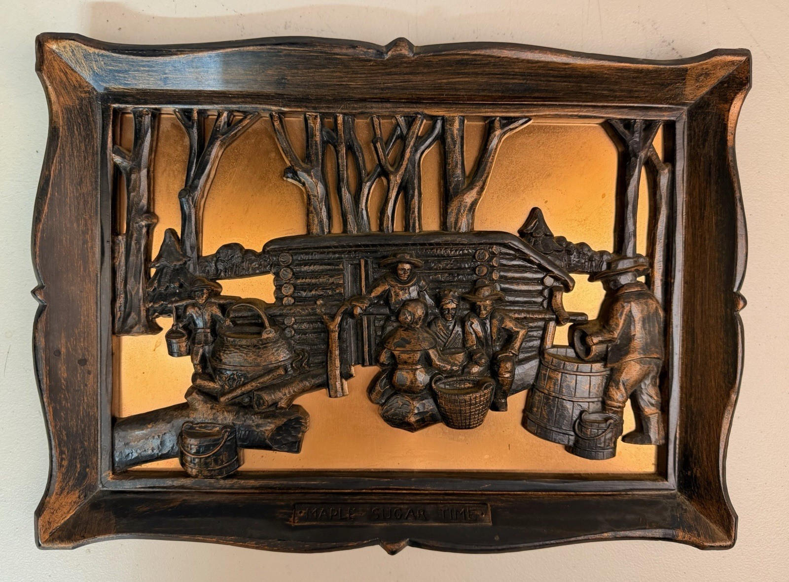 Vintage Dart Ind. Copper 3D Wall Plaque Art “Maple Sugar Time” Mid Century USA Vintage Dart Ind. Copper 3D Wall Plaque Art “Maple Sugar Time” Mid Century USA