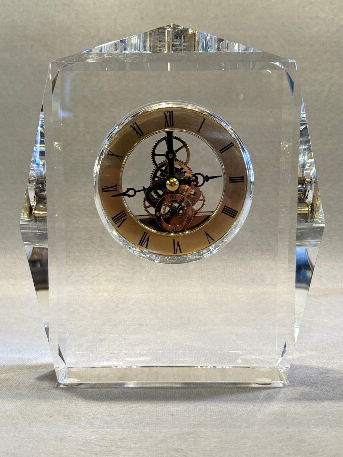 Vintage John Richard Crystal Glass Modernist Battery Operated Mantle Clock Vintage John Richard Crystal Glass Modernist Battery Operated Mantle Clock