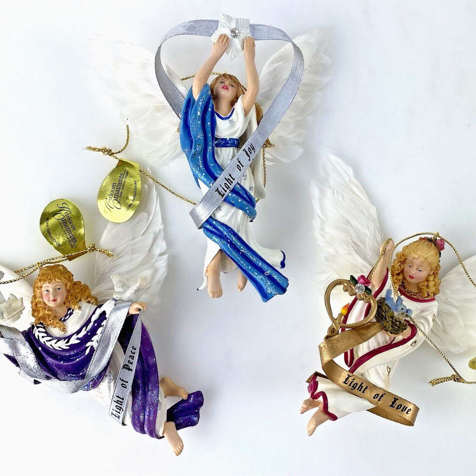 NEW LOT 3 ASHTON DRAKE ANGELS OF LIGHT ORNAMENT Heirloom 1998 Christmas Gift