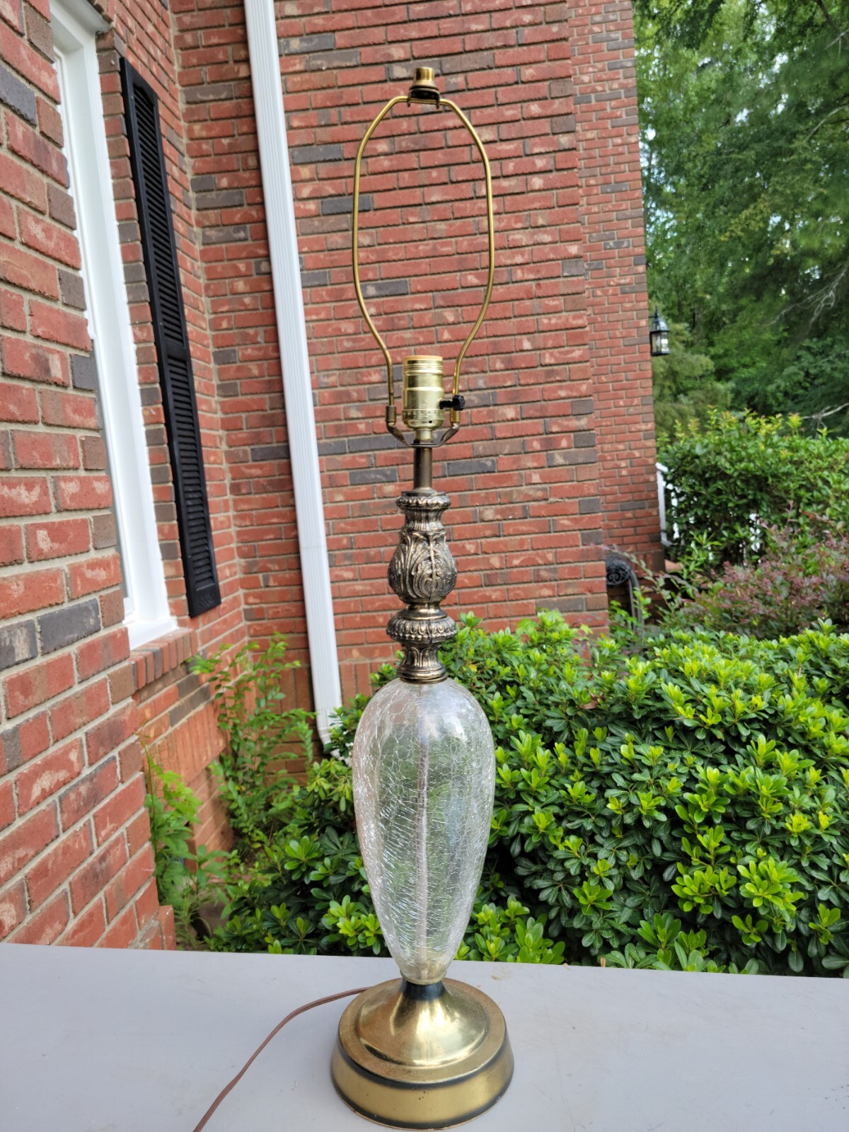 Vintage Crackle Glass Table Lamp Two-tone Brass 32" Tall 