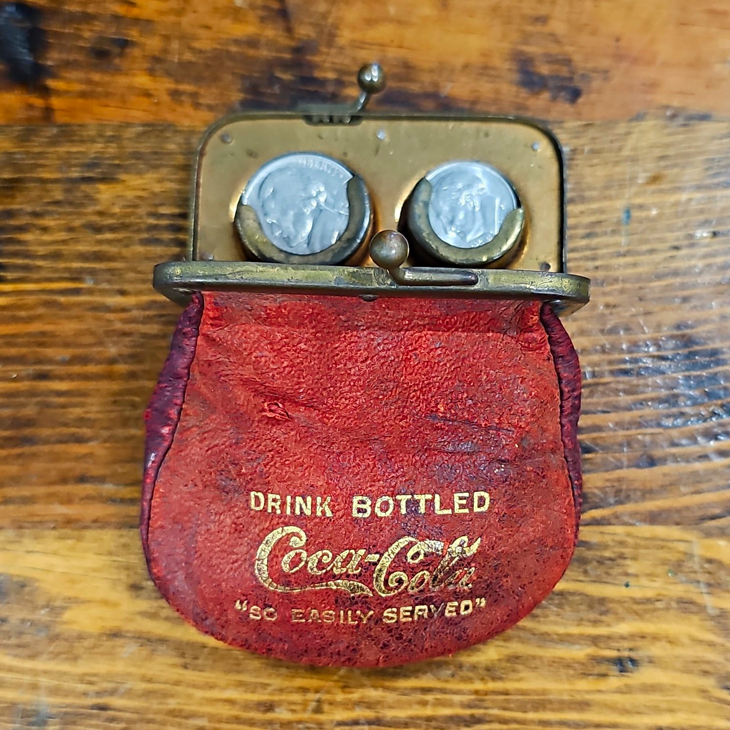 RARE Antique Coca-Cola Red Leather Coin Purse Metal Frame Clasp "Drink Bottled"
