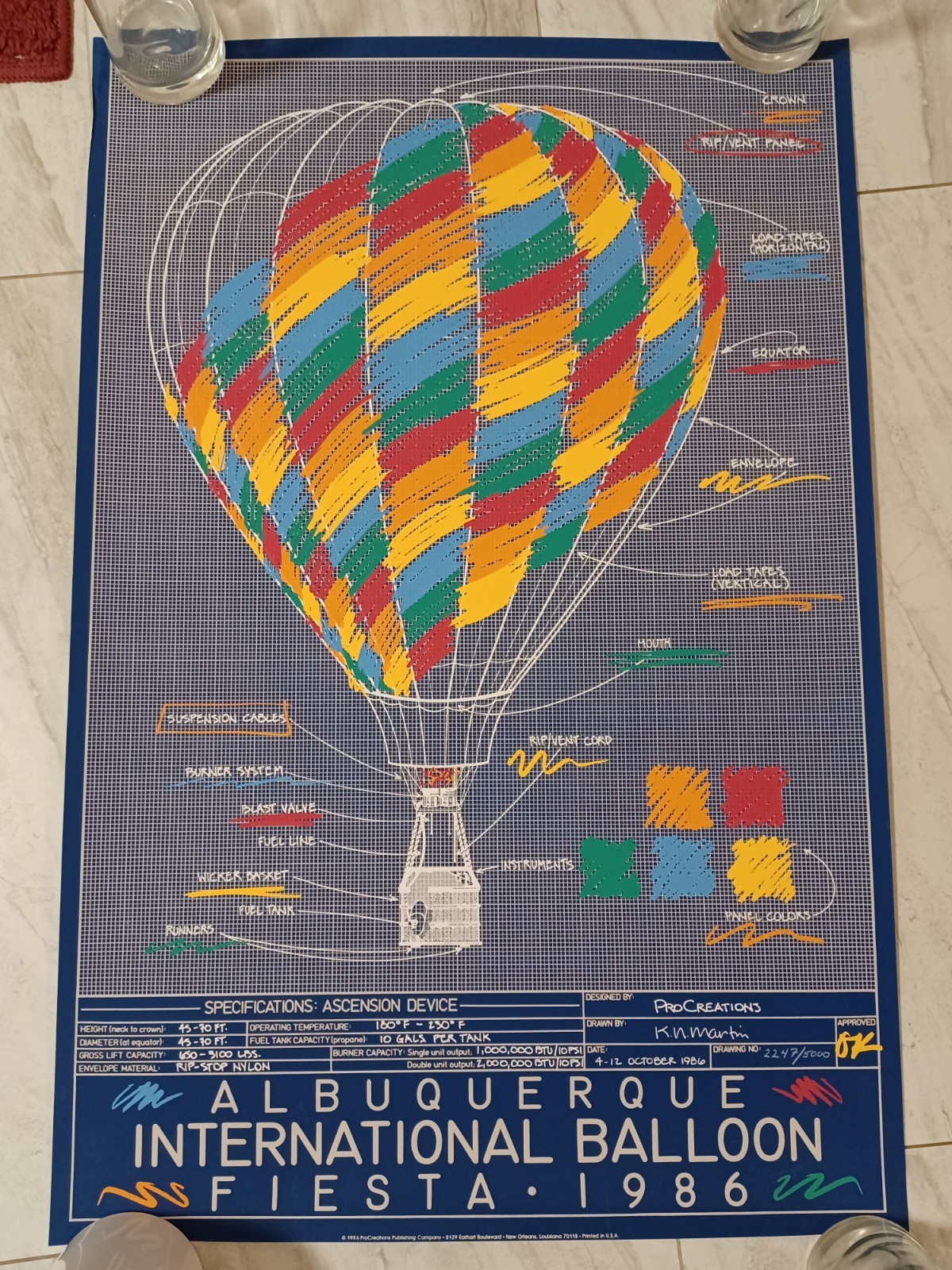 1986 International Balloon Fiesta  Numbered 2247/5000 K.N Martin Screen Print