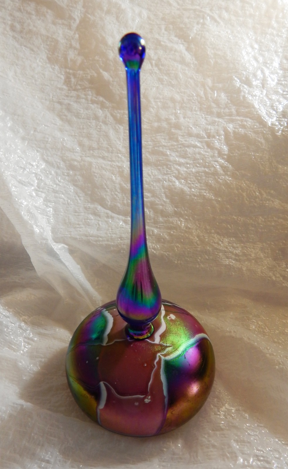 Iridescent Vintage American Hand Blown art glass Signed perfume bottle w stopper Iridescent Vintage American Hand Blown art glass Signed perfume bottle w stopper