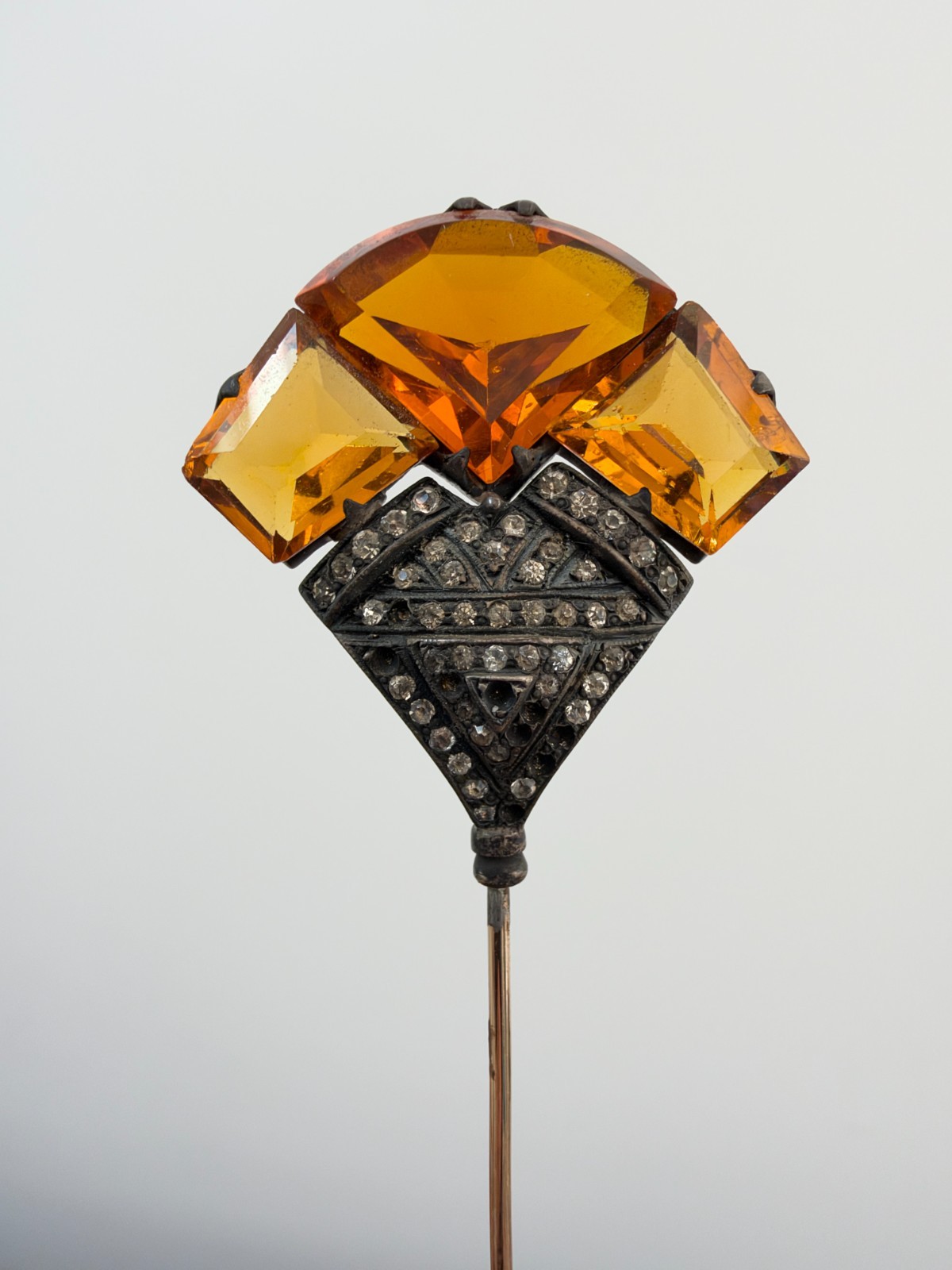 Victorian Sterling Silver Fan-Shaped Hat Pin - Antique Hat Pin W/ Amber Gems 7" Victorian Sterling Silver Fan-Shaped Hat Pin - Antique Hat Pin W/ Amber Gems 7"