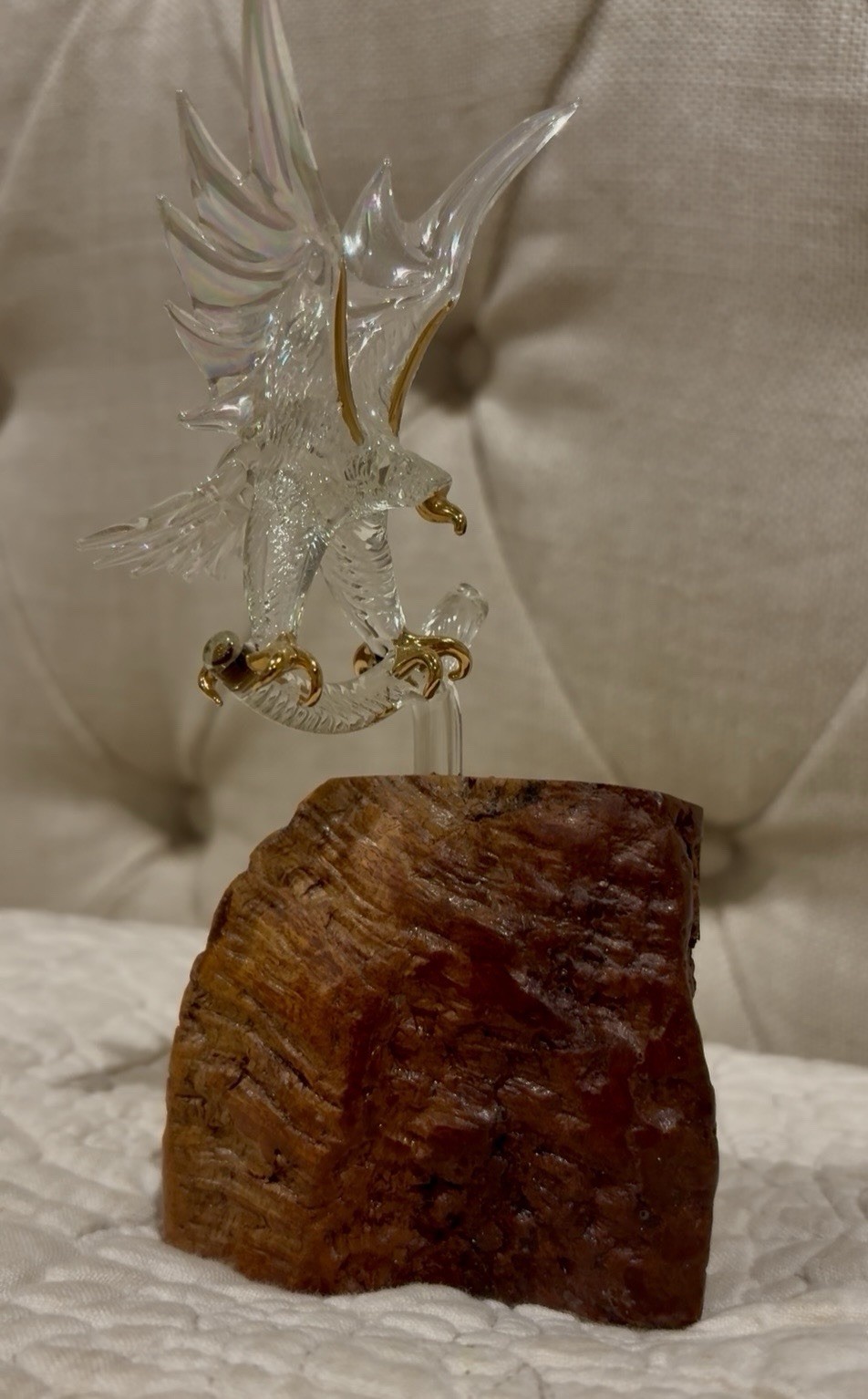 Vintage Glass Baron Crystal American Bald Eagle on Burl Wood Base 7” Look Vintage Glass Baron Crystal American Bald Eagle on Burl Wood Base 7” Look