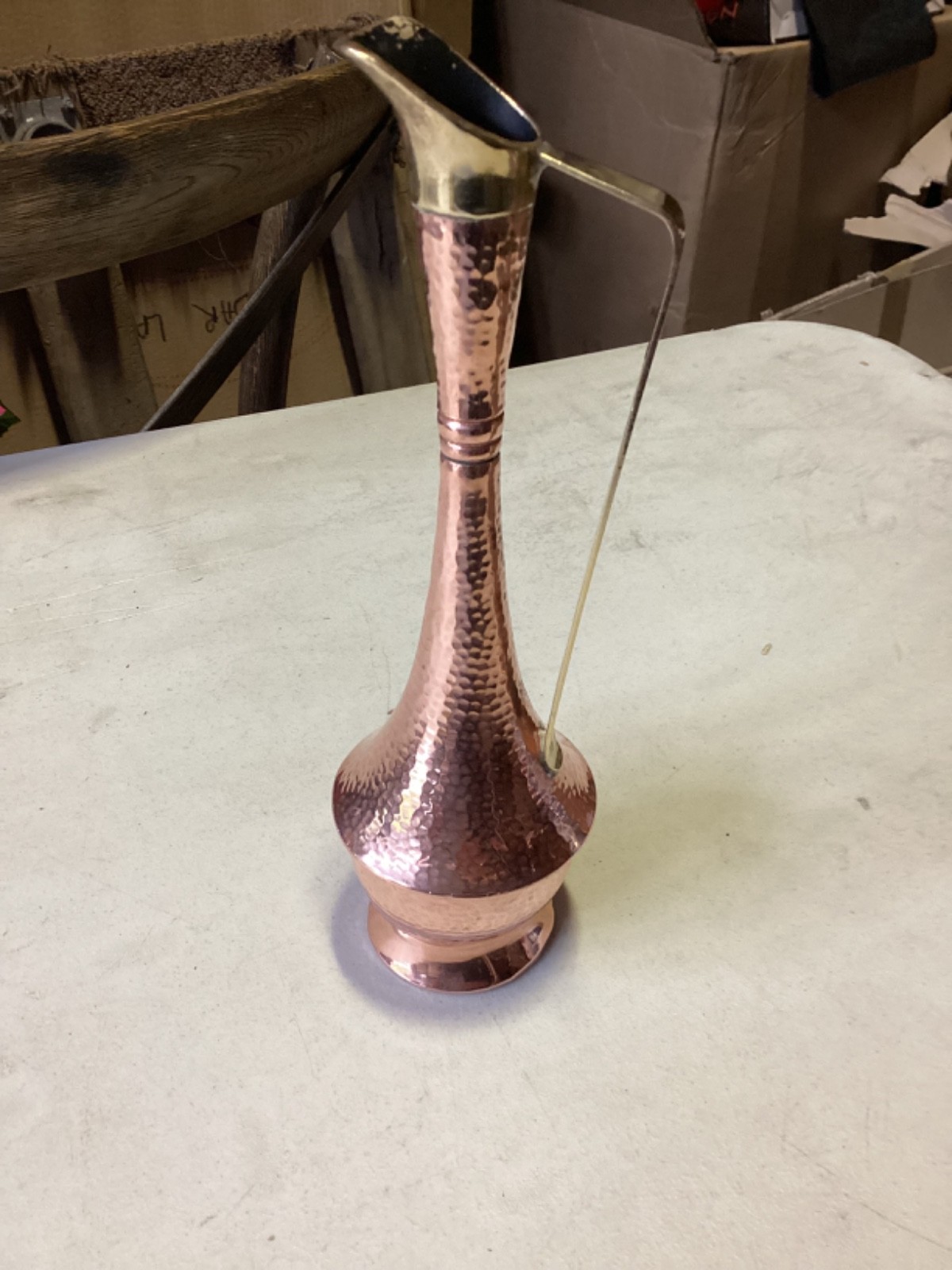 10” Vintage Handmade Decorative Copper Pitcher Vase W Handle Middle Eastern 10” Vintage Handmade Decorative Copper Pitcher Vase W Handle Middle Eastern