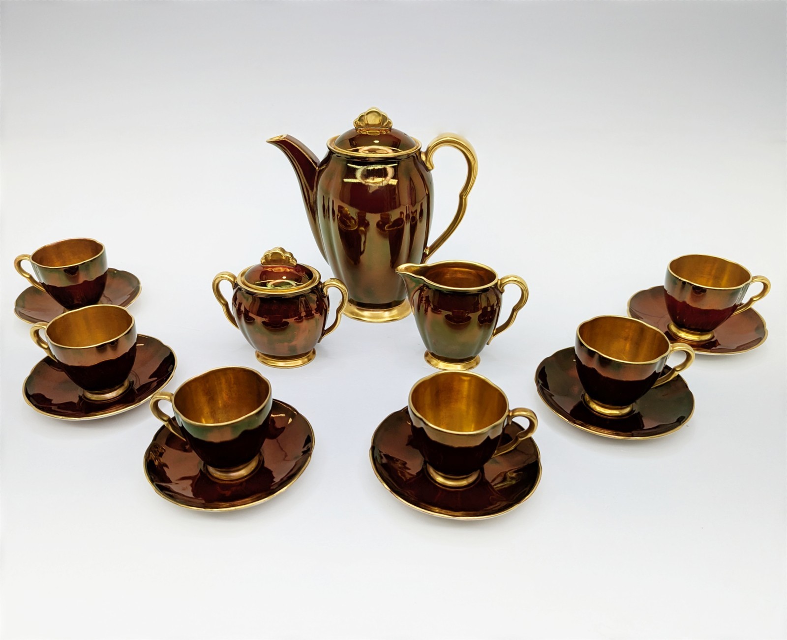 Vintage Carlton Ware Rouge Royale Coffee Set 15-Pc for 6 England c1950 Gilt Tea Vintage Carlton Ware Rouge Royale Coffee Set 15-Pc for 6 England c1950 Gilt Tea