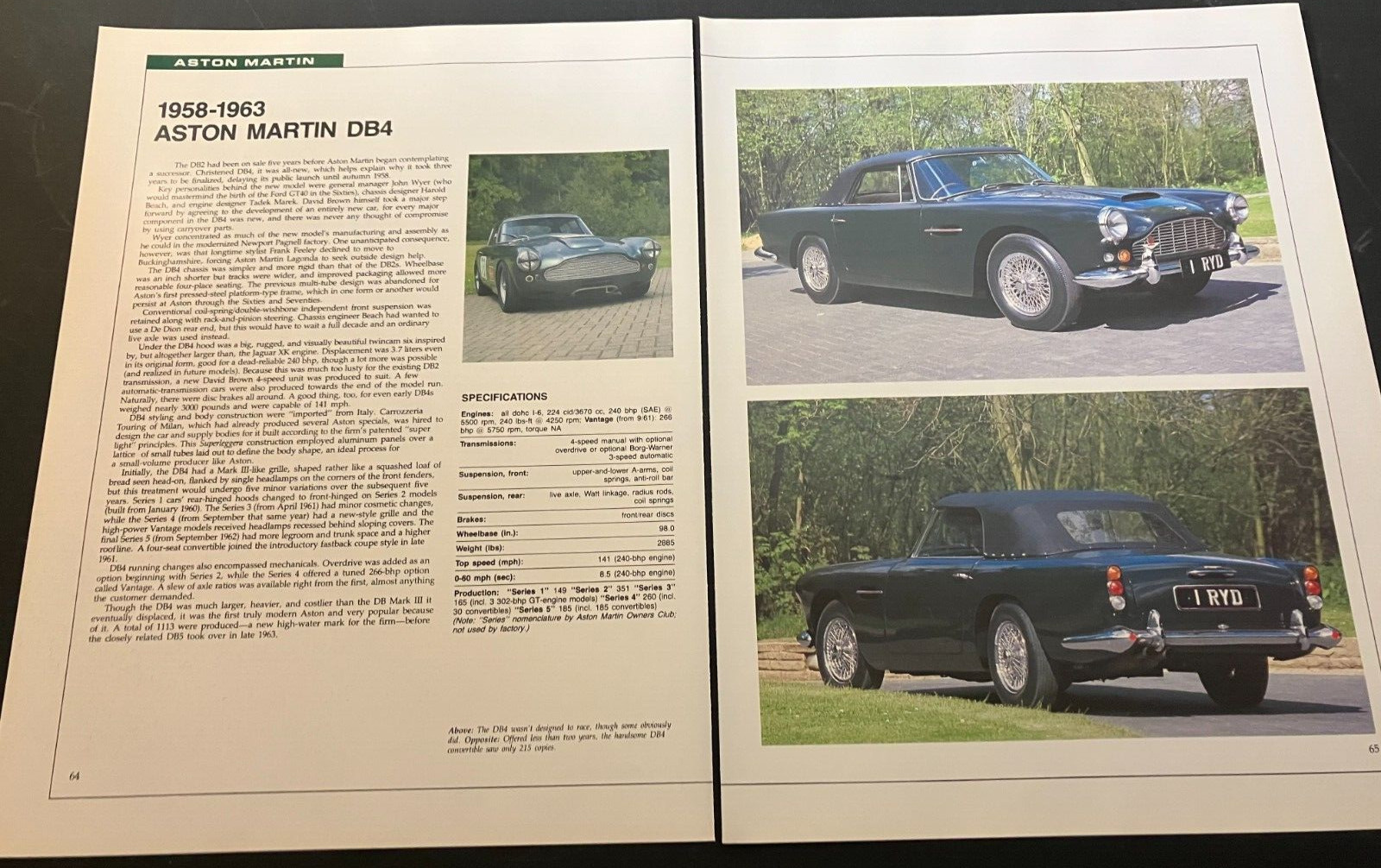 1958-1963 Aston Martin DB4 - Vintage Automotive Spec-Sheet Art Print Wall Art 1958-1963 Aston Martin DB4 - Vintage Automotive Spec-Sheet Art Print Wall Art