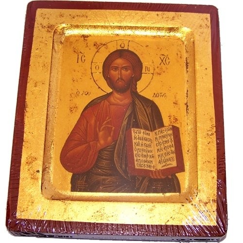 Jesus Christ Pantocrator Icon with Sheets of Gold (Lithography) (5 x 4 Inches)