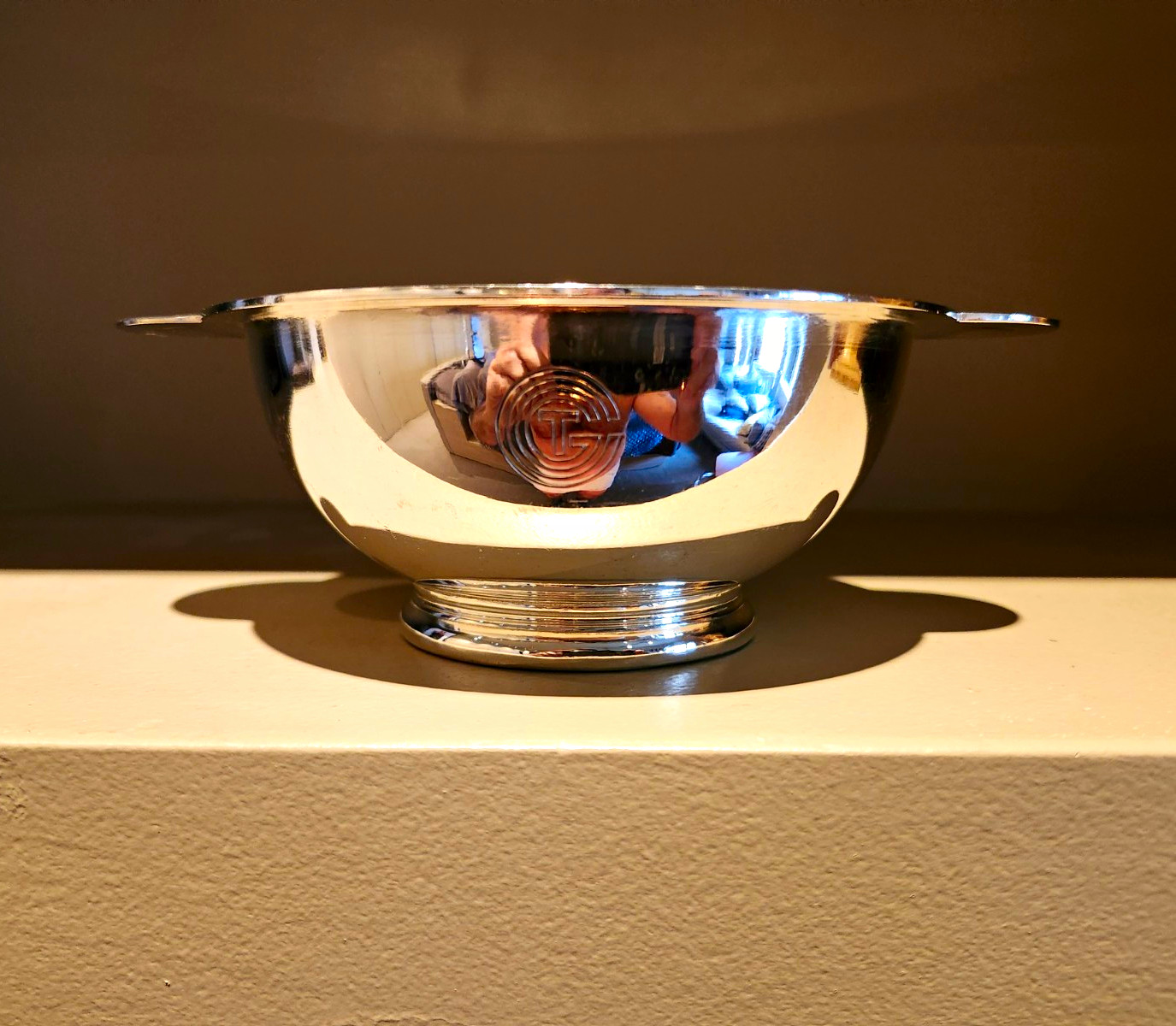 Christofle Alfenide Silver-Plated Handled Bowl CGT Normandie Bowl Christofle Alfenide Silver-Plated Handled Bowl CGT Normandie Bowl