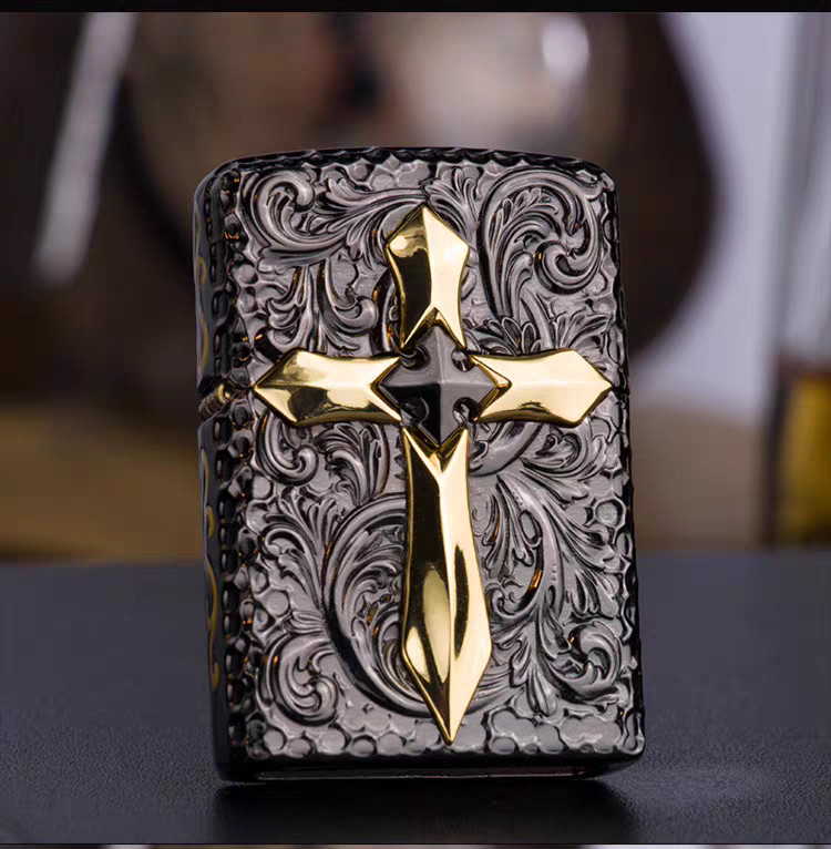 Zippo Classic Chrome Lighter with Luminous Cross Design Zippo Classic Chrome Lighter with Luminous Cross Design