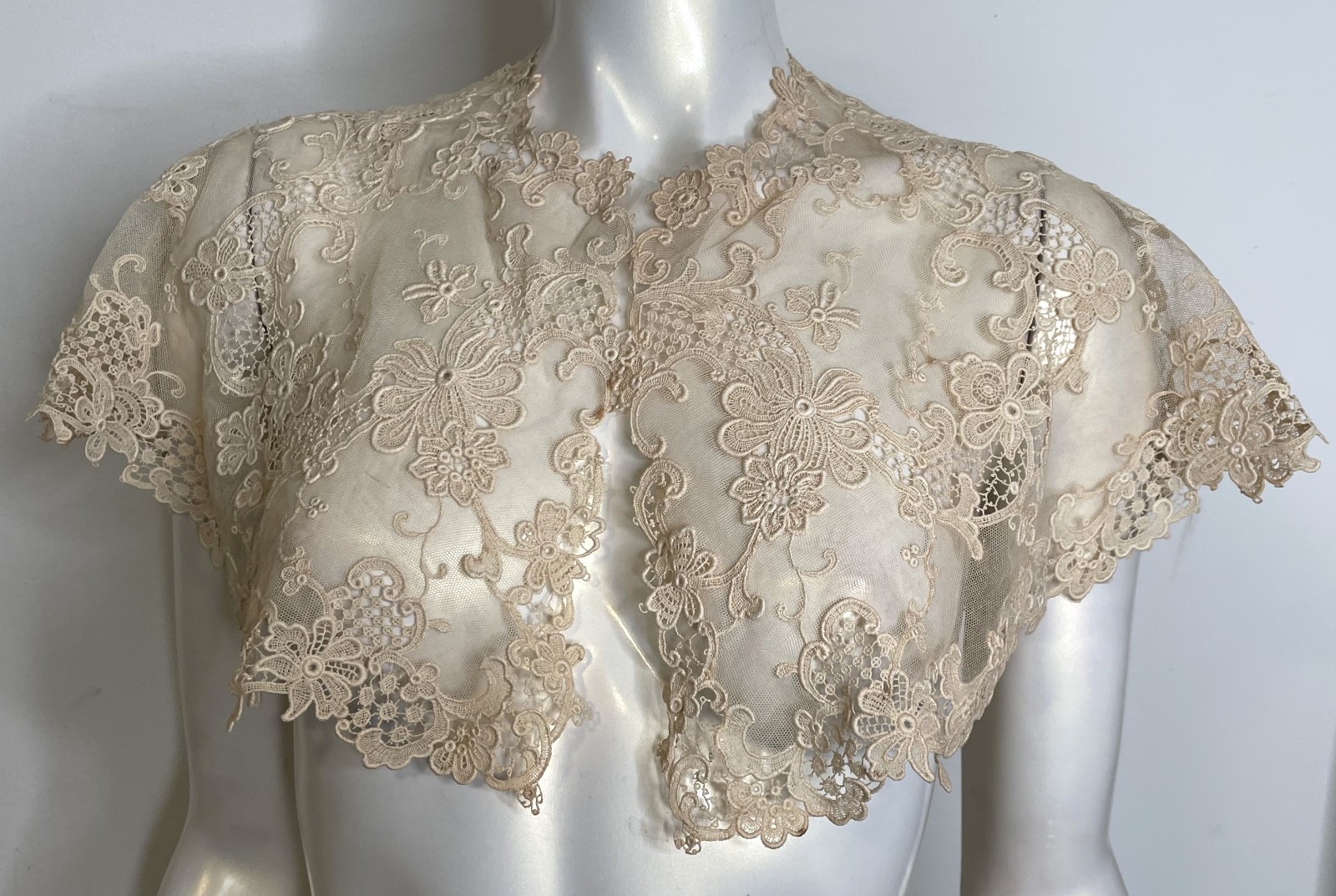 Antique 1900s Ivory Needlepoint Lace Collar Floral Embroidery Brussels Victorian Antique 1900s Ivory Needlepoint Lace Collar Floral Embroidery Brussels Victorian