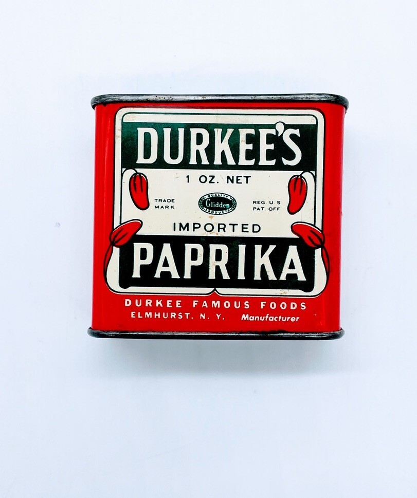 Vintage DURKEE'S Paprika Spice Tin PAPRIKA Red White Black 2-1/4" 2-3/8" 1-1/8" Vintage DURKEE'S Paprika Spice Tin PAPRIKA Red White Black 2-1/4" 2-3/8" 1-1/8"