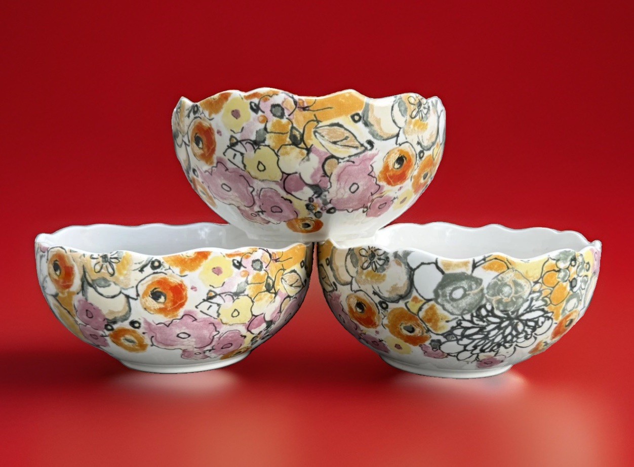 222 Fifth Confetti Peacock Soup Cereal Bowls Set of 3 Made in Indonesia 222 Fifth Confetti Peacock Soup Cereal Bowls Set of 3 Made in Indonesia