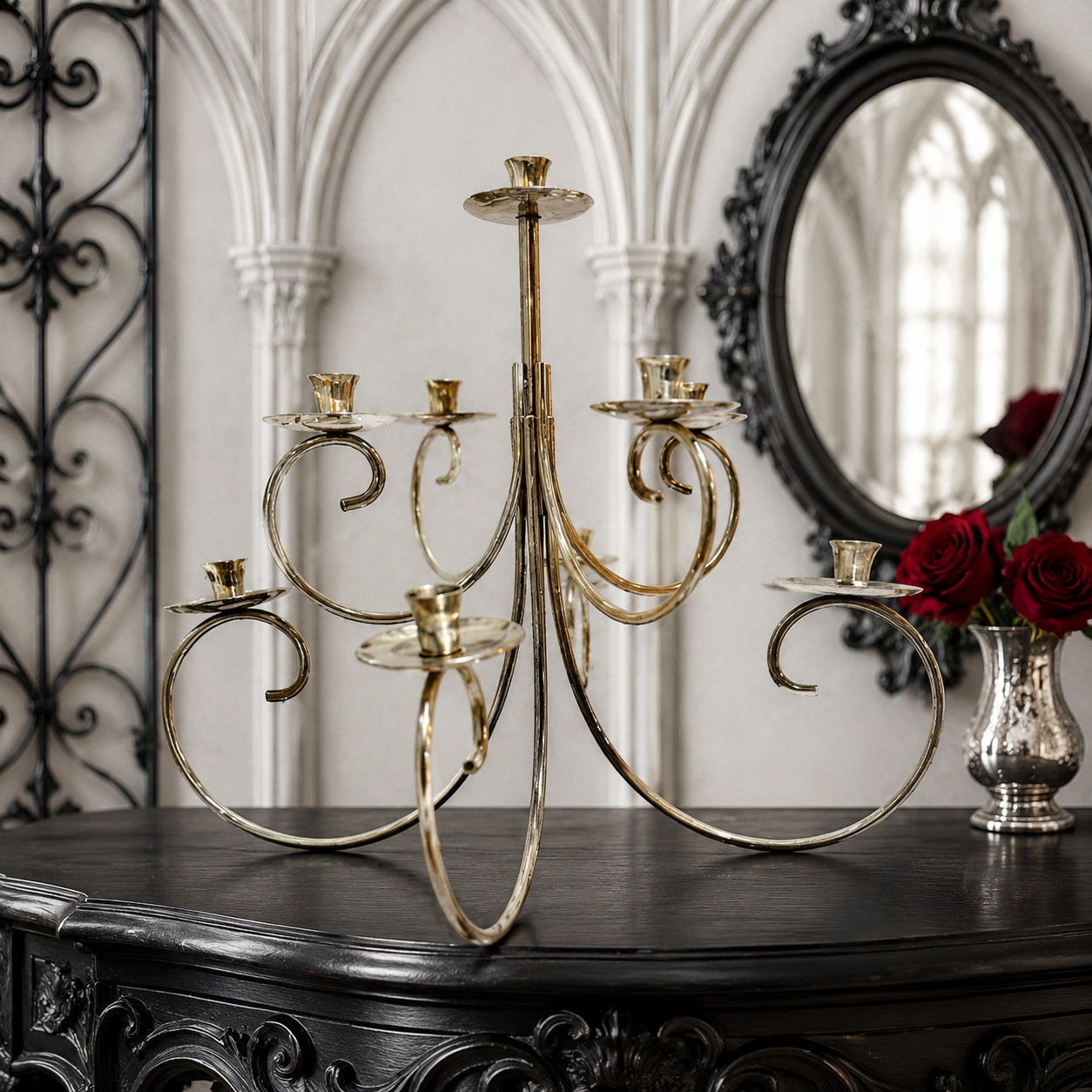 Vintage Mid Century Modern Silver Plated Candelabra Asymmetrical Multi Branch