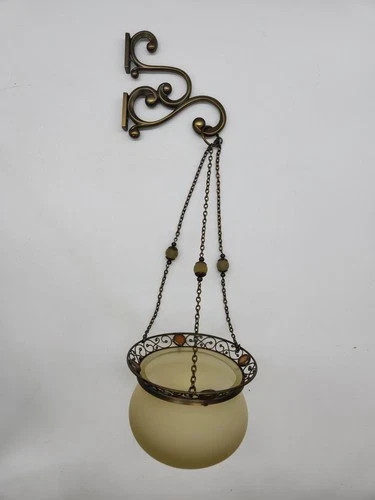 PartyLite Paris RETRO Hanging CANDLE Lamp P7674 Votive AMBER GLASS Holder EUC PartyLite Paris RETRO Hanging CANDLE Lamp P7674 Votive AMBER GLASS Holder EUC