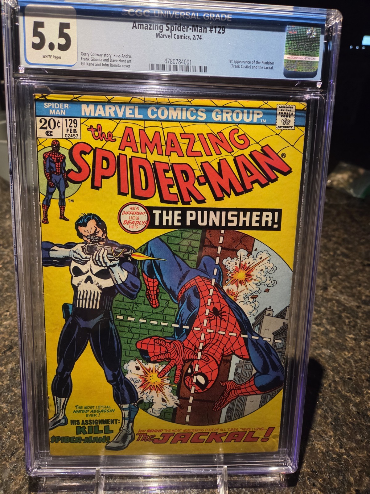AMAZING SPIDER-MAN #129 - CGC BLUE 5.5 - WH PAGES - 1st PUNISHER - 1974 - $1395 AMAZING SPIDER-MAN #129 - CGC BLUE 5.5 - WH PAGES - 1st PUNISHER - 1974 - $1395