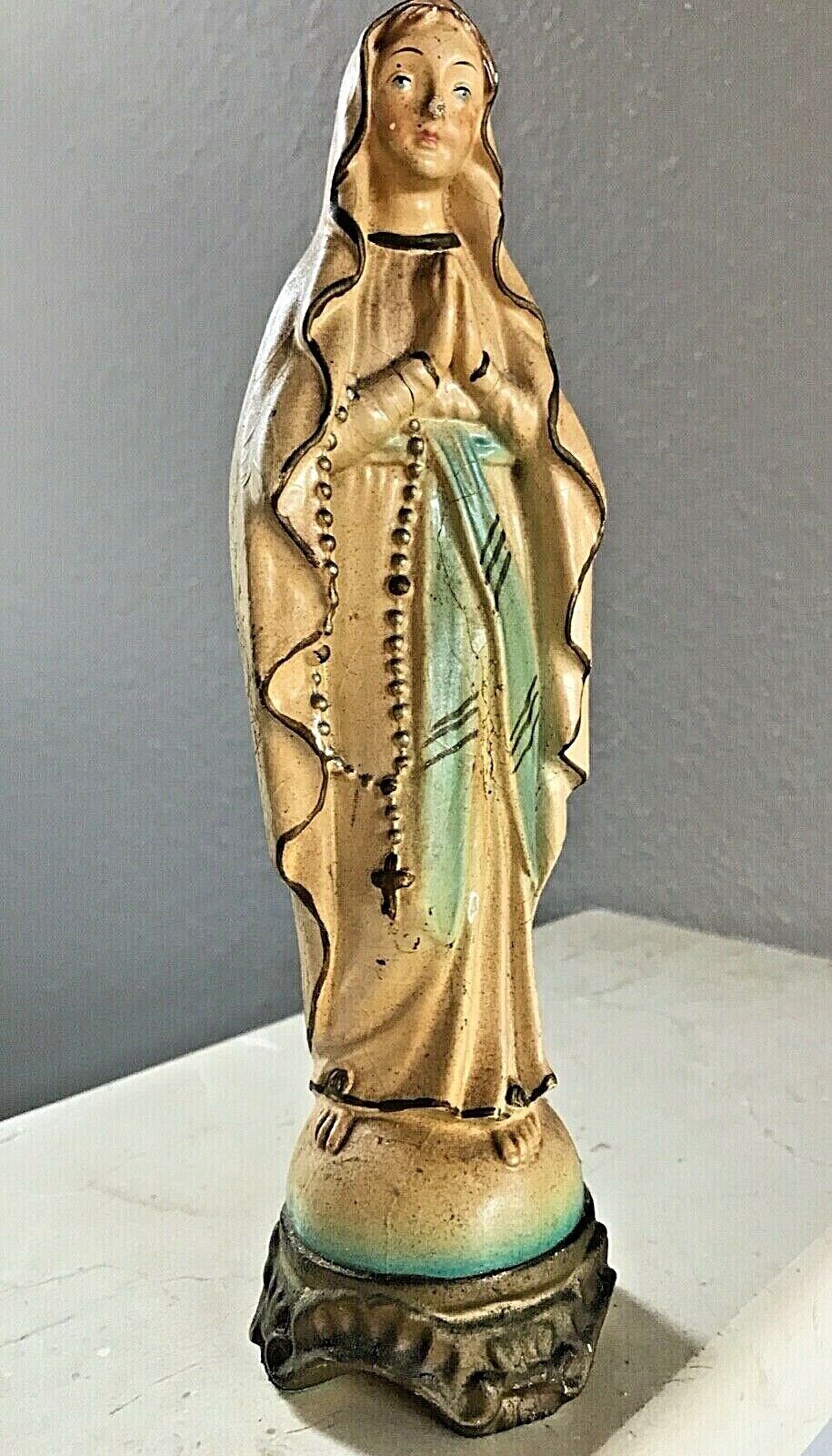 Vintage  Antique  Wood Madonna  Virgin Mary  Italy   8\