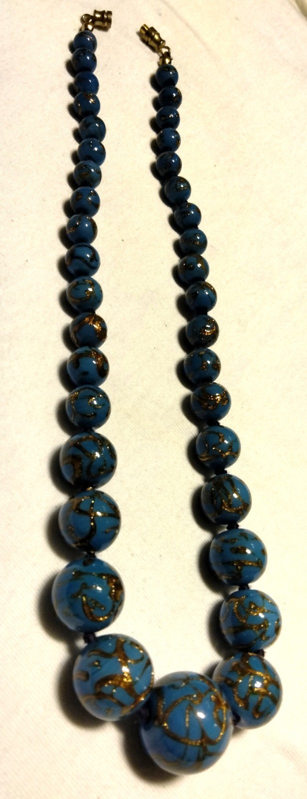Rare Vintage Venetian Blue Glass Beads and Exquisite Avventurina Beaded Necklace Rare Vintage Venetian Blue Glass Beads and Exquisite Avventurina Beaded Necklace