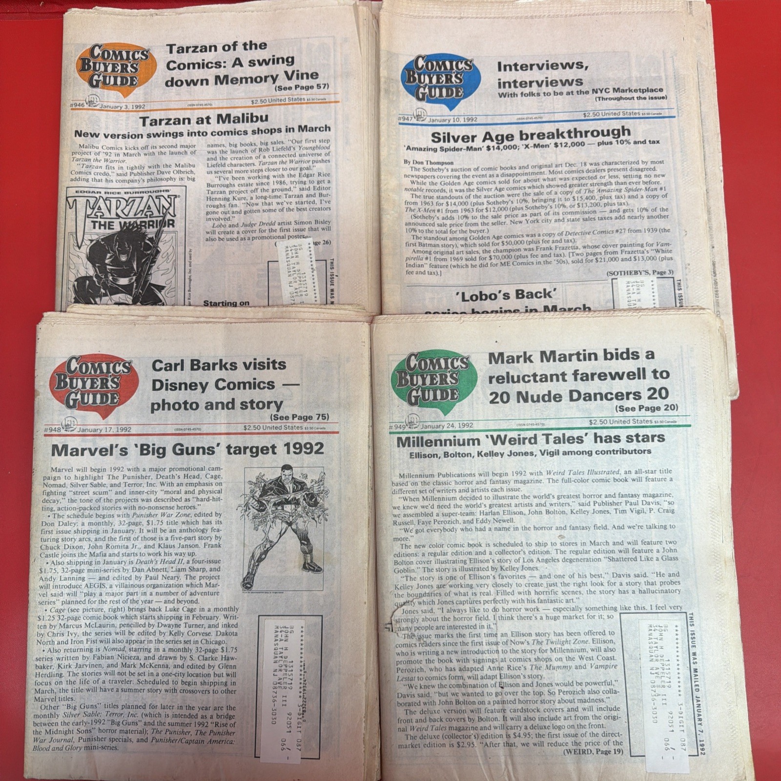 Comics Buyer’s Guide #946-949 Lot of 4 January 1992 Comic Newspaper Fanzine. *47