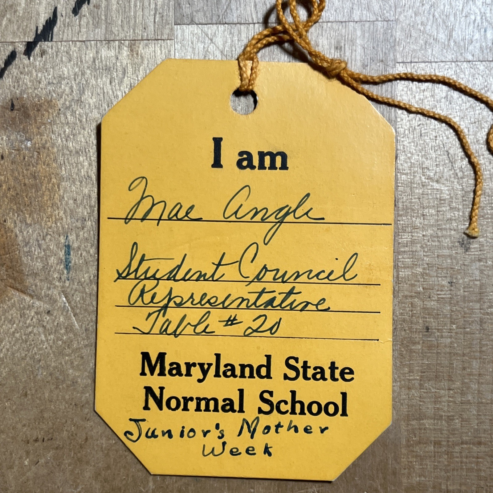 Antique Maryland State Normal School Tag Student Council Representative -- O2