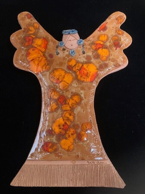 Signed, hand thrown Terra Cotta Angel wall hanging