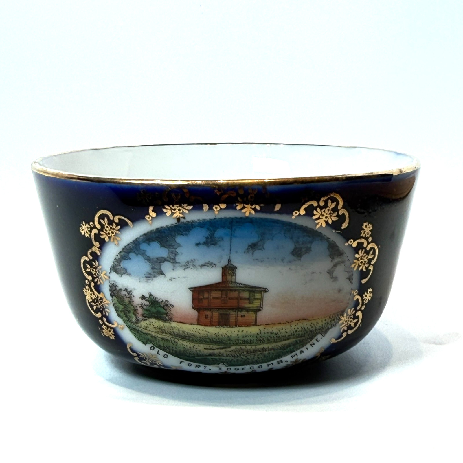 EDGECOMB - OLD FORT - MAINE ME Antique Souvenir China TRINKET COBALT EDGECOMB - OLD FORT - MAINE ME Antique Souvenir China TRINKET COBALT