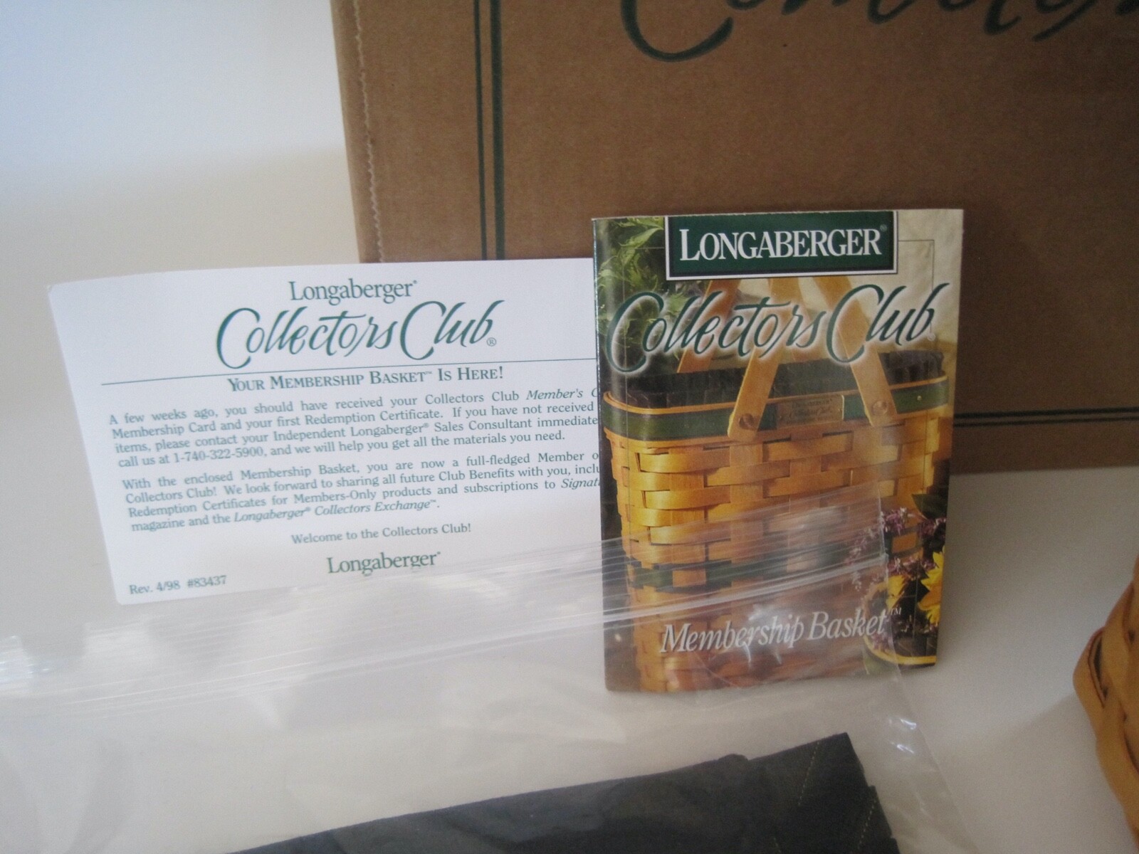LONGABERGER Basket Collector's Club Membership Charter Basket W/ Box Card Fabric LONGABERGER Basket Collector's Club Membership Charter Basket W/ Box Card Fabric
