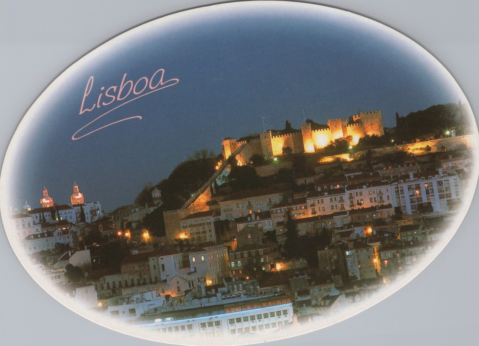 Lisbon Night view of Mouraria and São Jorge Castle Guia Oval 4.5x6.5 Postcard