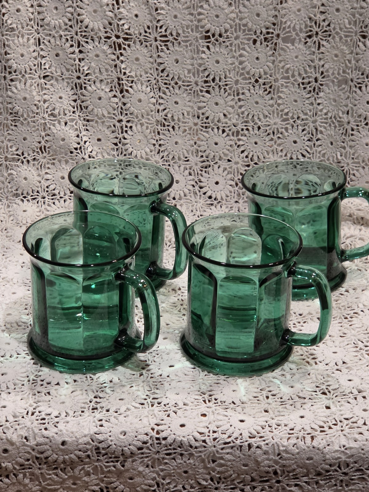 Vtg Set Of 4 Culver Green Glass Mug Faceted Flared Rim Emerald~USA Mid-century4" Vtg Set Of 4 Culver Green Glass Mug Faceted Flared Rim Emerald~USA Mid-century4"