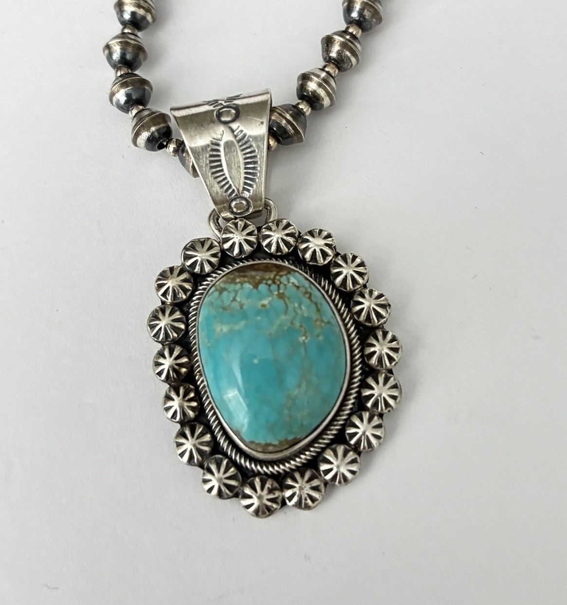 Vintage Paul Livingston Navajo Sterling Necklace & Turquoise Signed Pendant Vintage Paul Livingston Navajo Sterling Necklace & Turquoise Signed Pendant