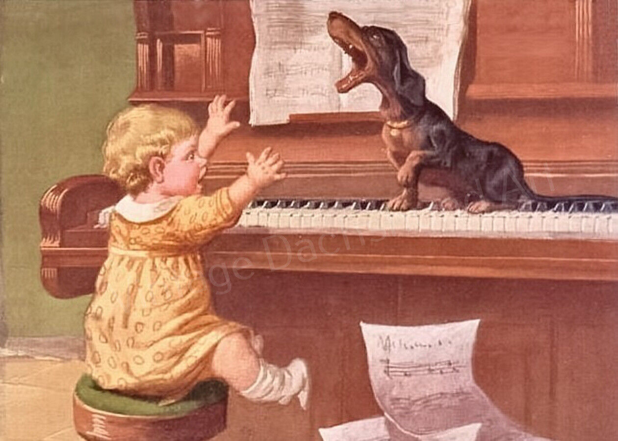 5x7 DACHSHUND SINGING FOR BABY Vintage Musical Funny Doxie Photo Paper ART PRINT