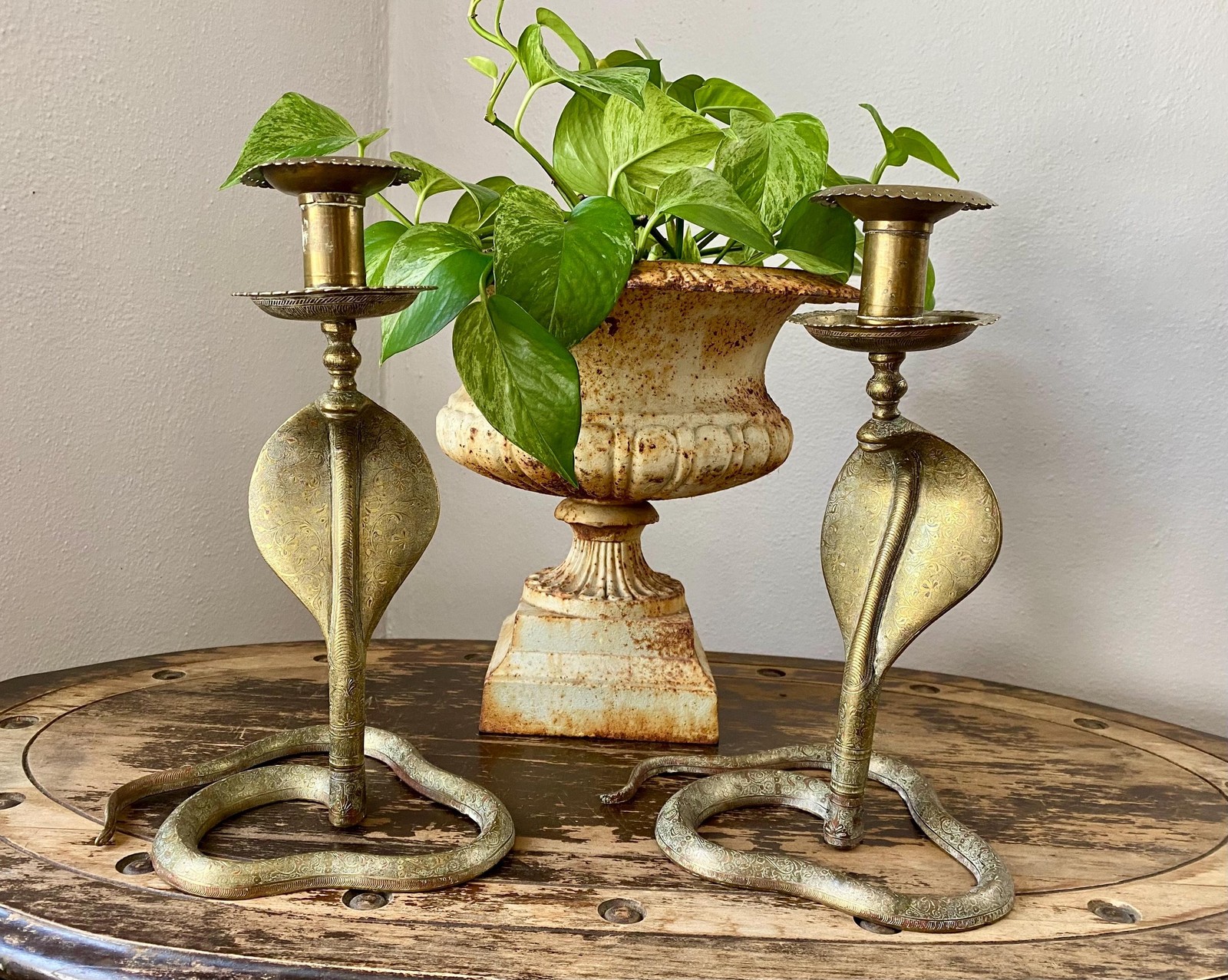 Cobra Snake Candle Holders Metal Vintage Pair of Candlesticks 12" Tall Cobra Snake Candle Holders Metal Vintage Pair of Candlesticks 12" Tall