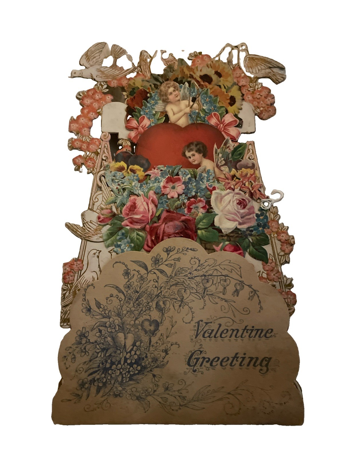 Antique German Pop-Up Valentine Cherubs Flowers Birds Antique German Pop-Up Valentine Cherubs Flowers Birds