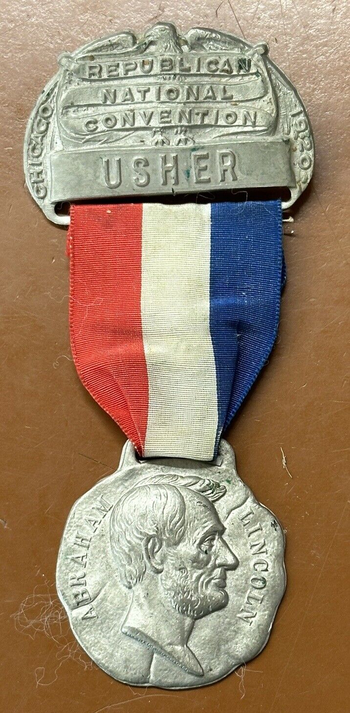 1920 Republican National Convention Ribbon Pin Back Usher Badge Abraham Lincoln