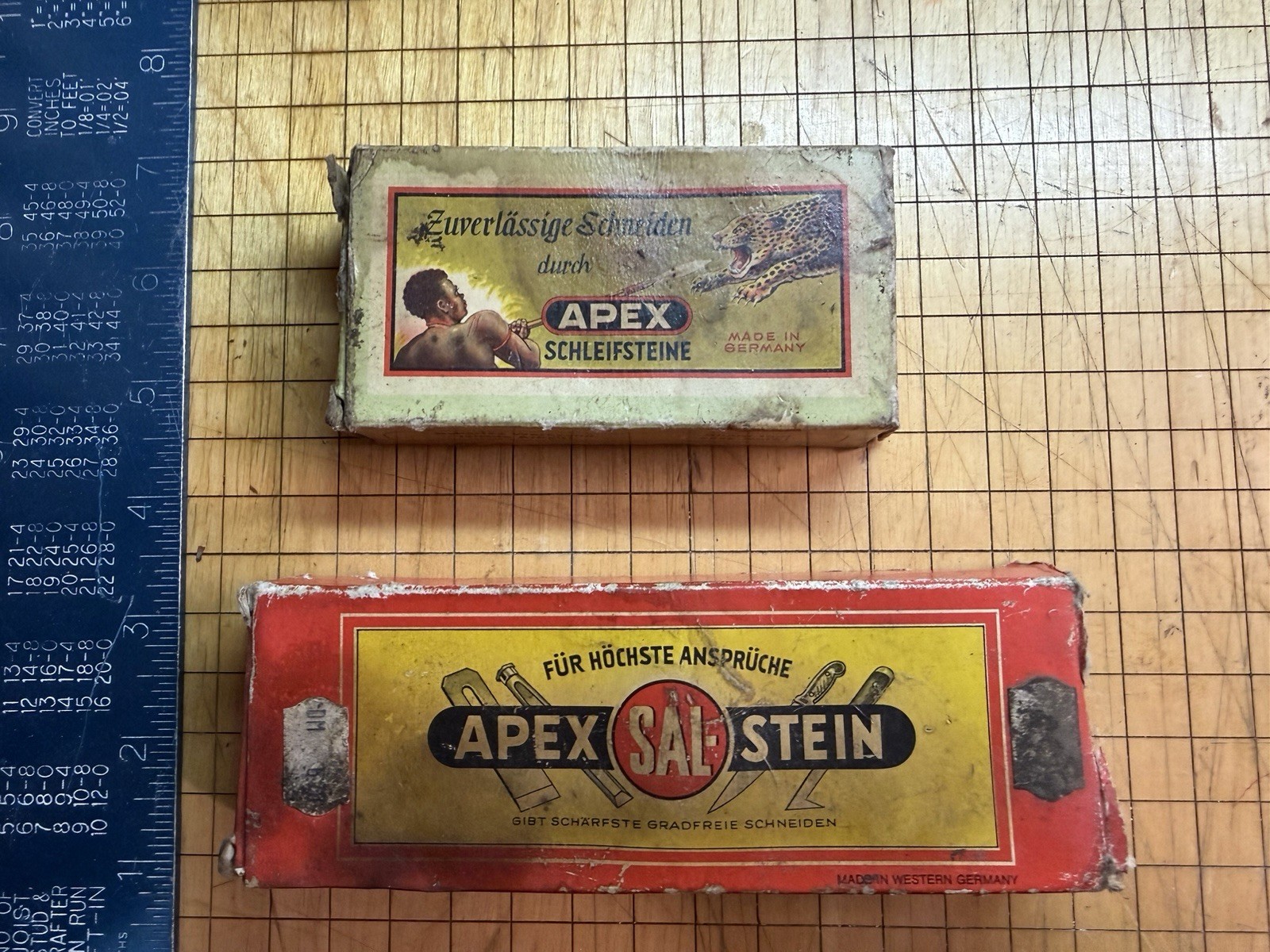 RARE NOS Vintage Apex Stones Set of 2 UNOPENED Made In Germany Whetstones Hone RARE NOS Vintage Apex Stones Set of 2 UNOPENED Made In Germany Whetstones Hone
