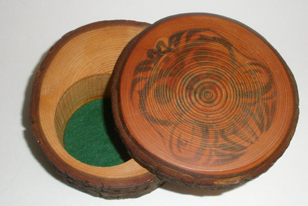 Bill Helin Wooden Trinket Box Canadian NW Carved Signed Swivel Top  CE 4