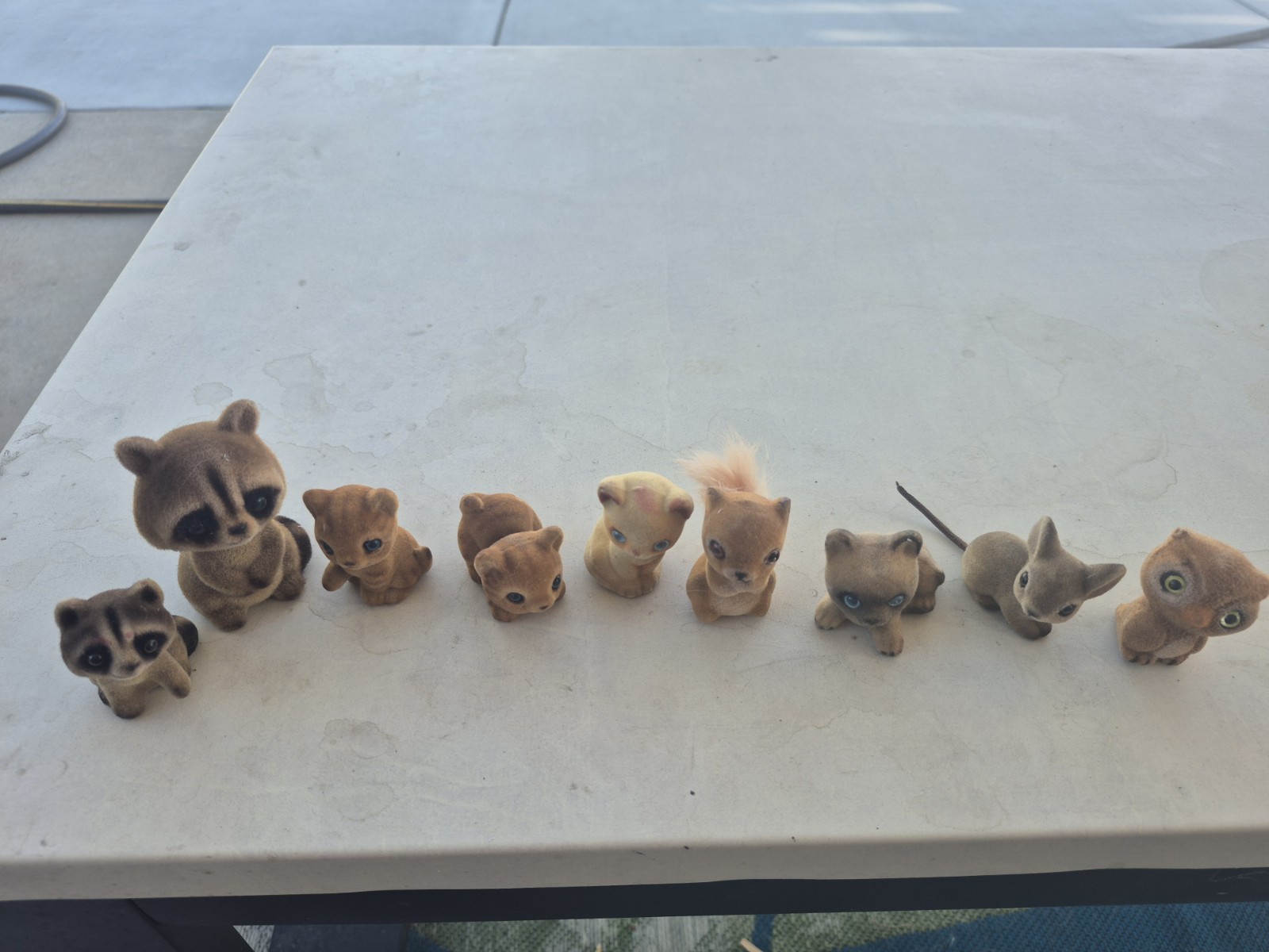 Vintage Flocked Animal Figurine Lot of 9 - Raccoons Owl Mouse Squirrel Cats Kits Vintage Flocked Animal Figurine Lot of 9 - Raccoons Owl Mouse Squirrel Cats Kits