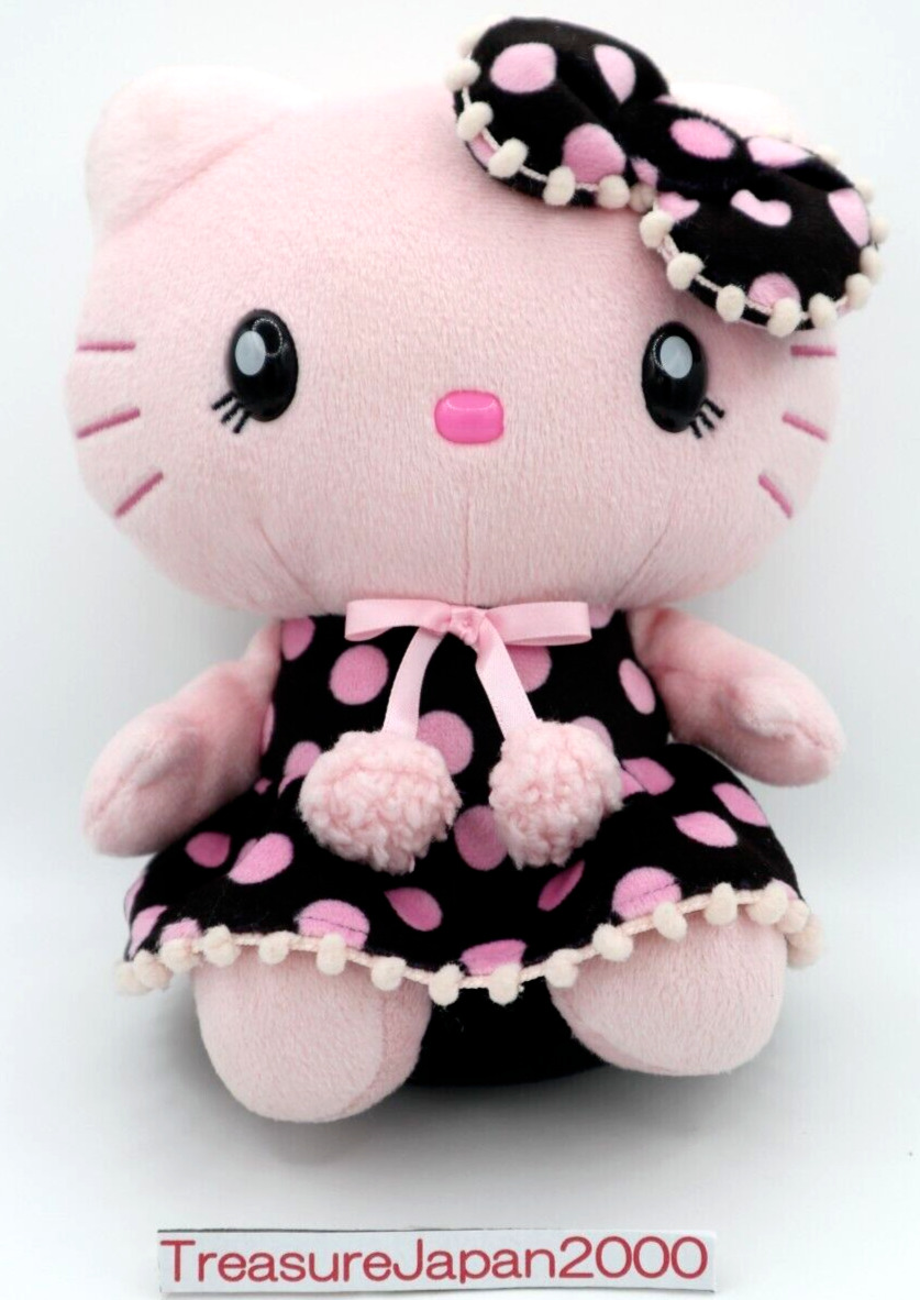 Sanrio Hello Kitty Pink Polka Dot Dress & Ribbon Plush USJ w/Cute Pompon Japan