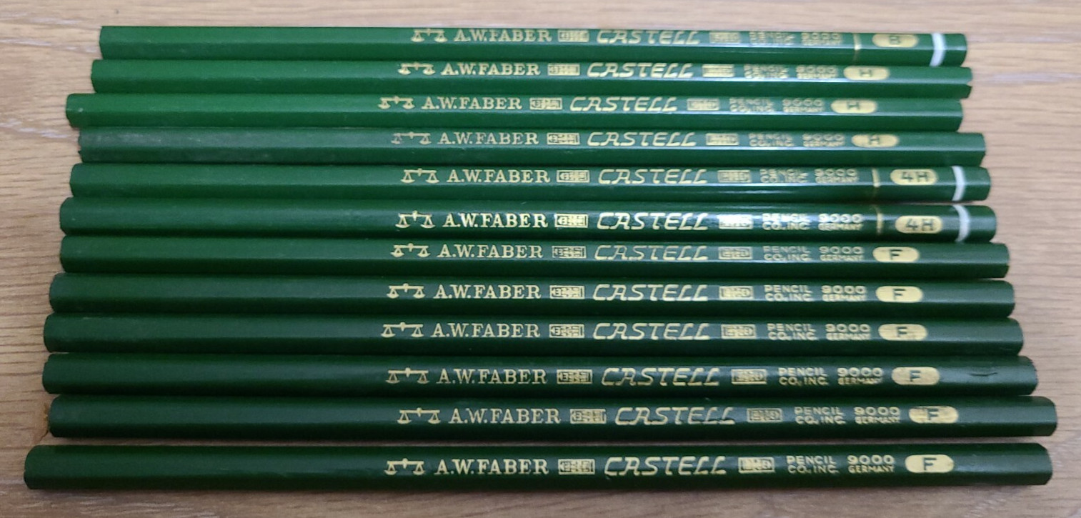 12 VINTAGE A W FABER "CASTELL" PENCILS UNUSED MADE IN BAVARIA 9000 GERMANY 12 VINTAGE A W FABER "CASTELL" PENCILS UNUSED MADE IN BAVARIA 9000 GERMANY