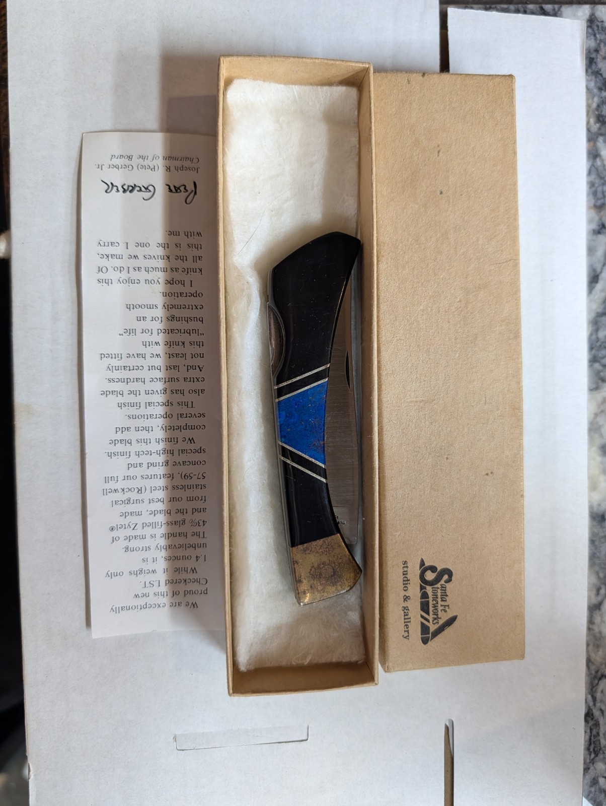 NEW UNUSED CUSTOM Santa Fe Stoneworks Knife Custom Inlay Lapis Lazuli BOX/PAPERS NEW UNUSED CUSTOM Santa Fe Stoneworks Knife Custom Inlay Lapis Lazuli BOX/PAPERS