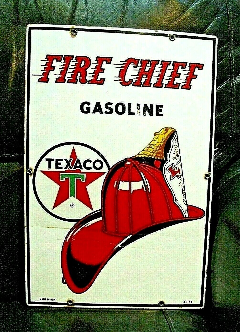 Vintage 1963 TEXACO Fire Chief Pump Plate Porcelain Sign Authentic Original 
