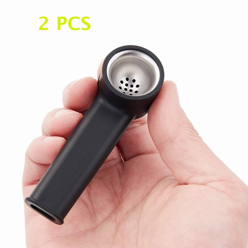2 PCS 4" Black Portable Silicone Smoking PIPE  With Lid & Stainless Steel Screen