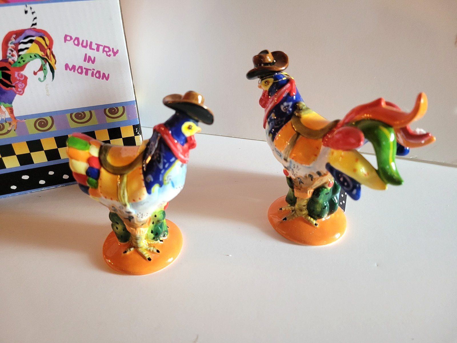 Rooster & Hen  Small Figurines: Poultry in Motion, Western Omlet, Sharon Neuhaus