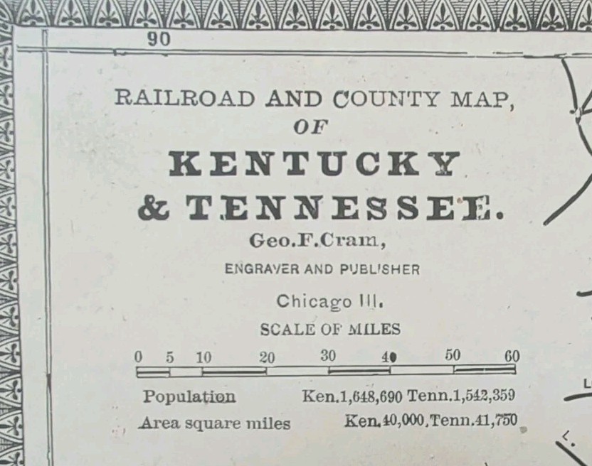Vintage 1884 KENTUCKY TENNESSEE Map 13"x11" ~ Old Antique Original LOUISVILLE KY Vintage 1884 KENTUCKY TENNESSEE Map 13"x11" ~ Old Antique Original LOUISVILLE KY