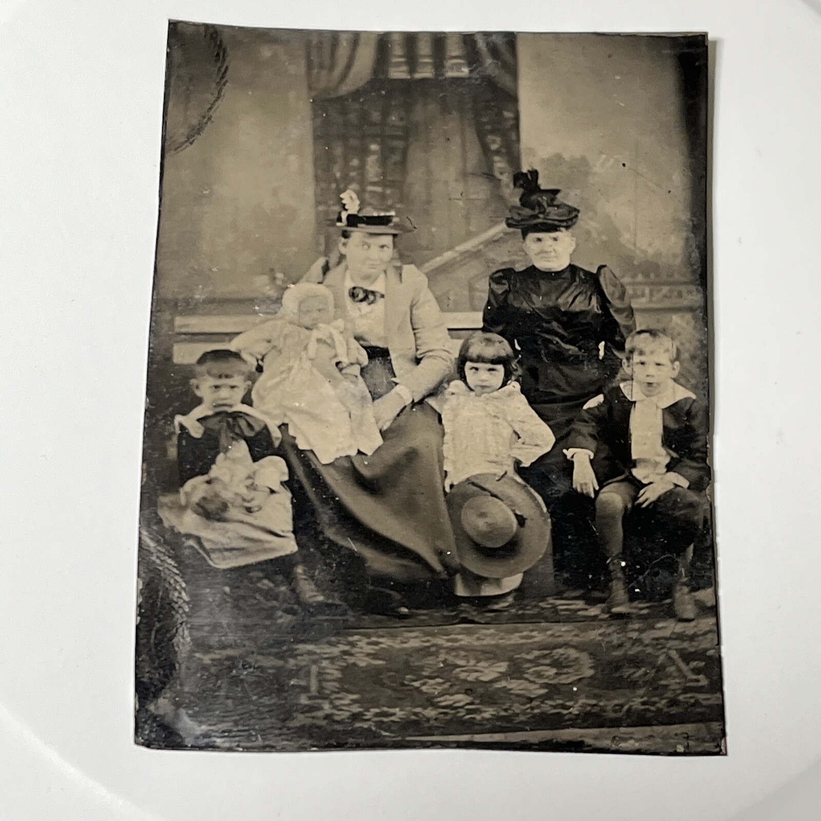 Tintype c1870 Antique 1/6 Plate Cross eyed Children, 3 Generation Family Tintype c1870 Antique 1/6 Plate Cross eyed Children, 3 Generation Family